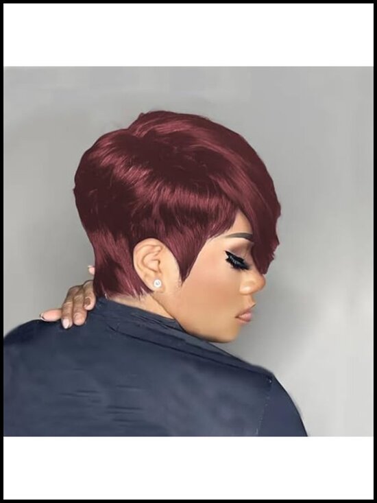 100 Human Hair Pixie Cut Wig Short Layered Bob Side Part Bangs Glueless Wear Go
